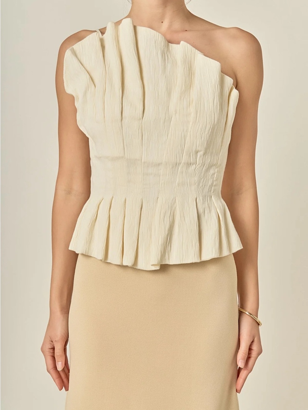 English Factory Cream One-Shoulder Shell Ruffled Top - Picture 2 of 4
